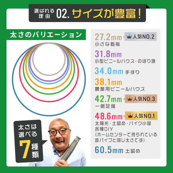 くい丸(太さ38.1mm) | 38mm農業用パイプサイズ | 1m,1.5m即納 – くい丸専門店クイックス